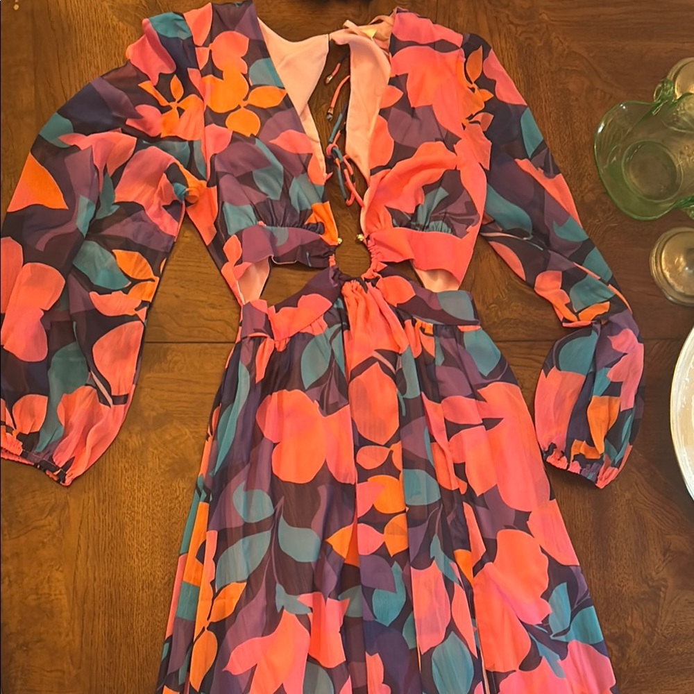 Vibrant Floral Cutout Dress